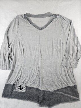 Soft Surroundings Grey Tunic V-neck Top Blouse 3X Fleur-de-lis Comfort